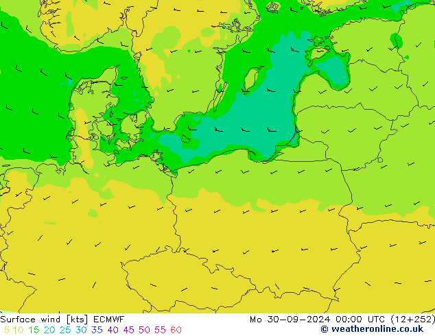 ветер 10 m ECMWF пн 30.09.2024 00 UTC