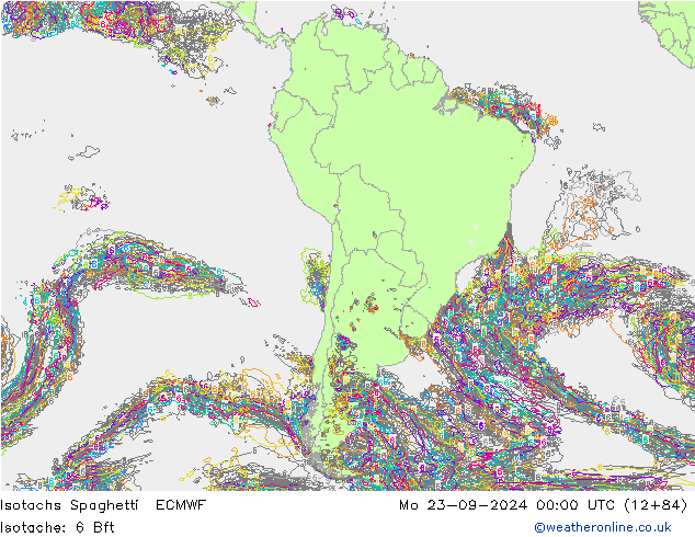 Isotachen Spaghetti ECMWF Mo 23.09.2024 00 UTC