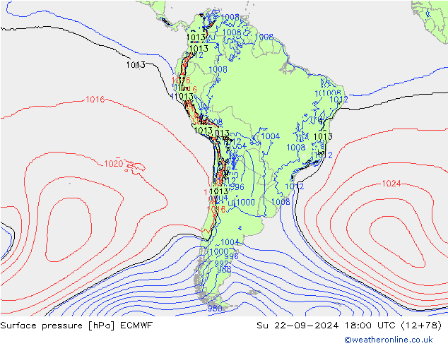 Surface pressure ECMWF Su 22.09.2024 18 UTC