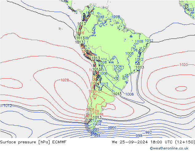 Atmosférický tlak ECMWF St 25.09.2024 18 UTC