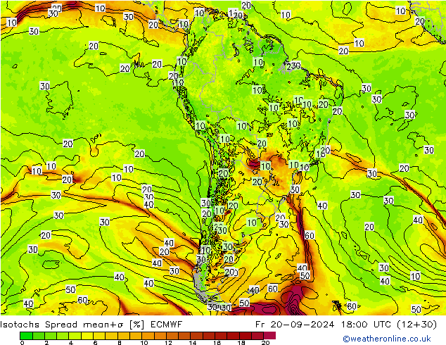 Eşrüzgar Hızları Spread ECMWF Cu 20.09.2024 18 UTC