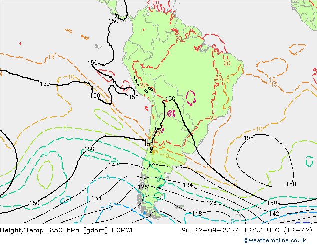 Height/Temp. 850 гПа ECMWF Вс 22.09.2024 12 UTC