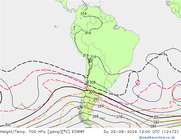 Height/Temp. 700 hPa ECMWF Dom 22.09.2024 12 UTC