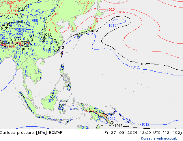 Yer basıncı ECMWF Cu 27.09.2024 12 UTC