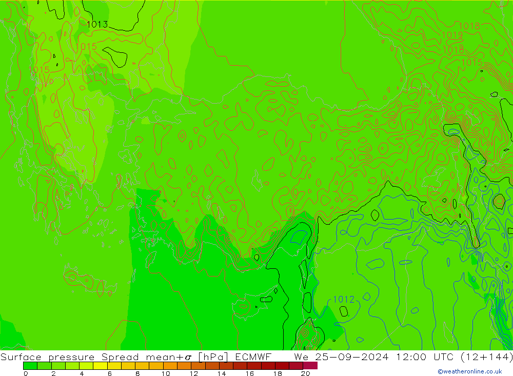 ciśnienie Spread ECMWF śro. 25.09.2024 12 UTC