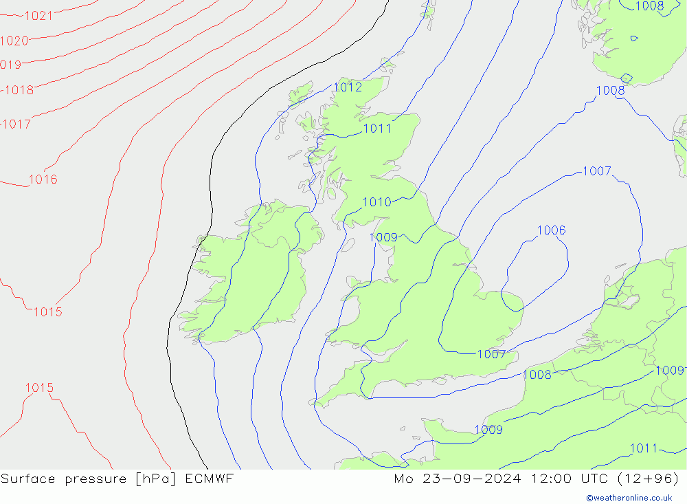 Surface pressure ECMWF Mo 23.09.2024 12 UTC