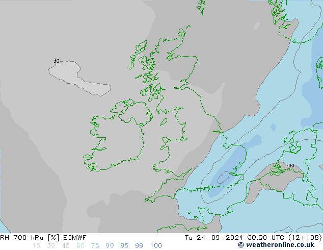 RH 700 hPa ECMWF wto. 24.09.2024 00 UTC