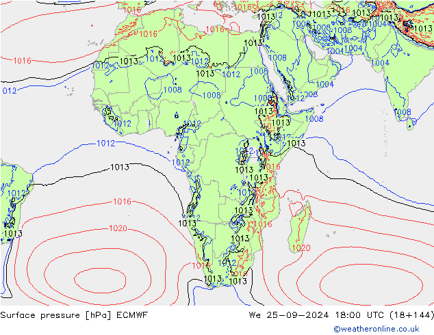 Atmosférický tlak ECMWF St 25.09.2024 18 UTC