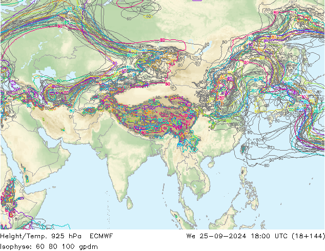 Hoogte/Temp. 925 hPa ECMWF wo 25.09.2024 18 UTC