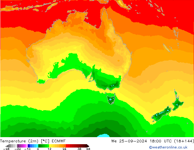 Temperature (2m) ECMWF We 25.09.2024 18 UTC