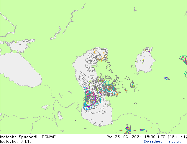 Isotachen Spaghetti ECMWF Mi 25.09.2024 18 UTC