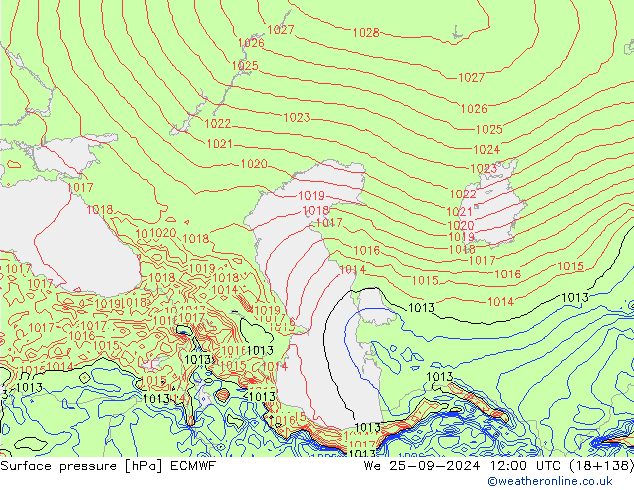 Surface pressure ECMWF We 25.09.2024 12 UTC