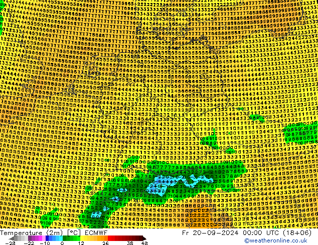 Temperaturkarte (2m) ECMWF Fr 20.09.2024 00 UTC