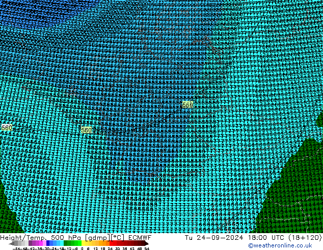 Height/Temp. 500 hPa ECMWF Tu 24.09.2024 18 UTC