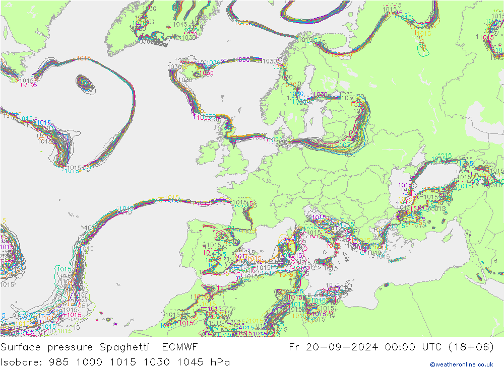 приземное давление Spaghetti ECMWF пт 20.09.2024 00 UTC