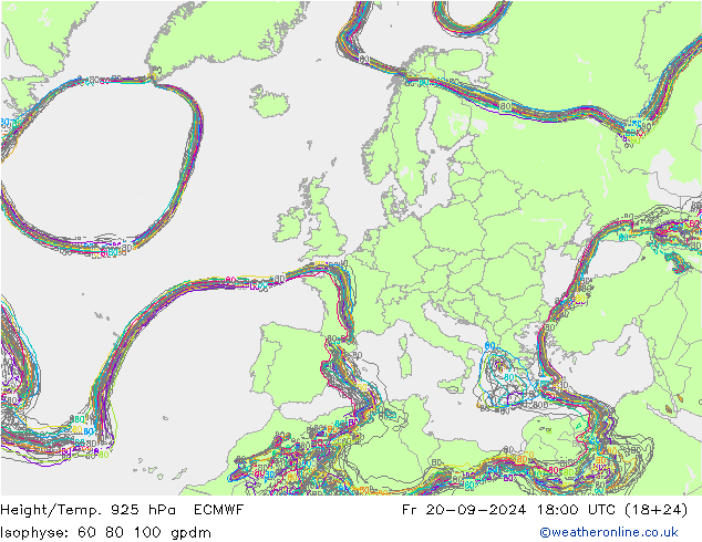 Height/Temp. 925 hPa ECMWF Pá 20.09.2024 18 UTC