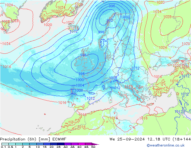 Nied. akkumuliert (6Std) ECMWF Mi 25.09.2024 18 UTC