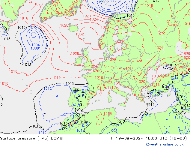 Luchtdruk (Grond) ECMWF do 19.09.2024 18 UTC