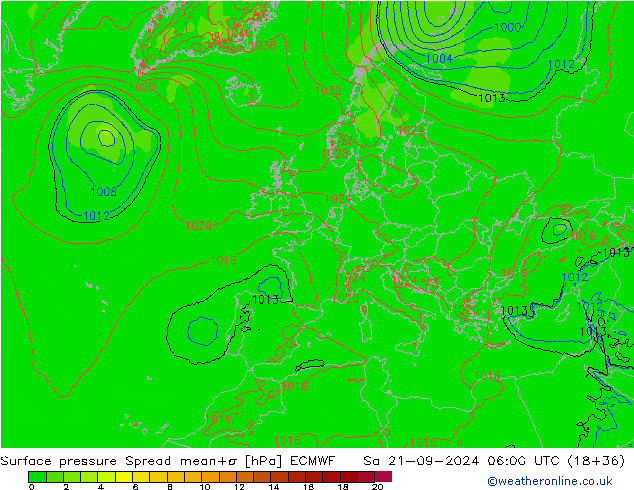 pressão do solo Spread ECMWF Sáb 21.09.2024 06 UTC