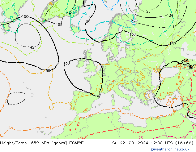 Height/Temp. 850 hPa ECMWF dom 22.09.2024 12 UTC