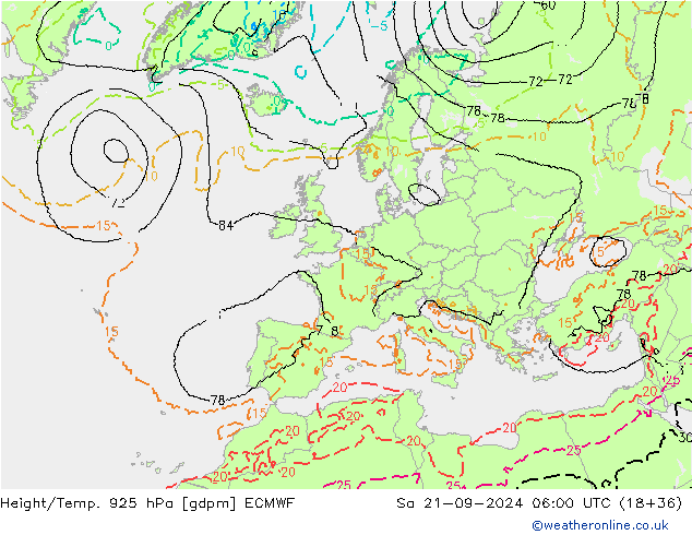 Height/Temp. 925 гПа ECMWF сб 21.09.2024 06 UTC