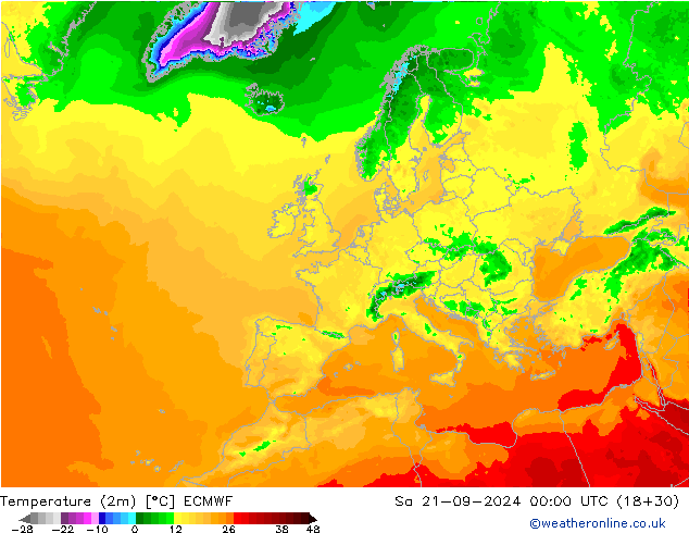 карта температуры ECMWF сб 21.09.2024 00 UTC