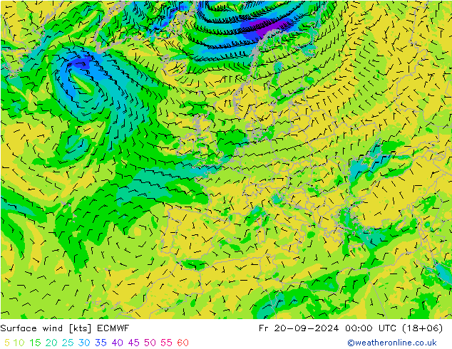 Vento 10 m ECMWF ven 20.09.2024 00 UTC