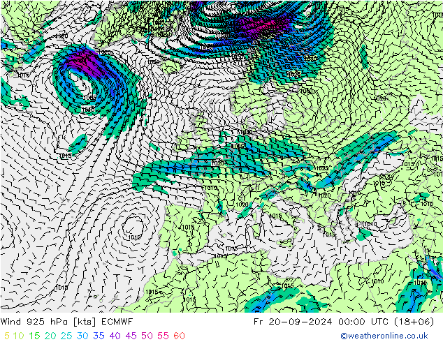 Vento 925 hPa ECMWF Sex 20.09.2024 00 UTC