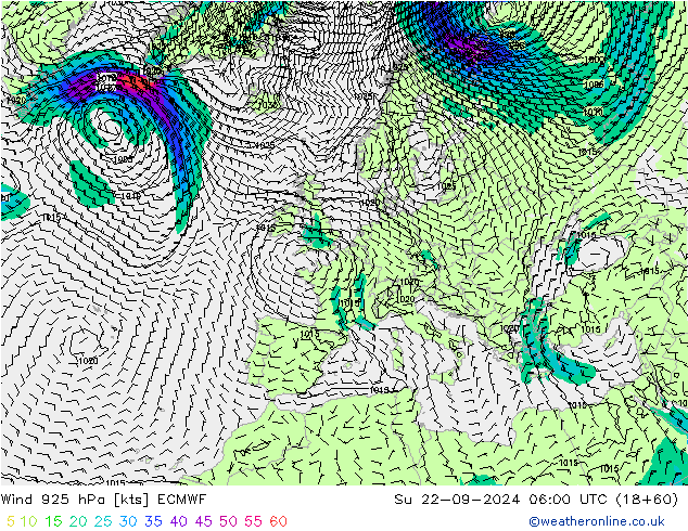 Vento 925 hPa ECMWF dom 22.09.2024 06 UTC