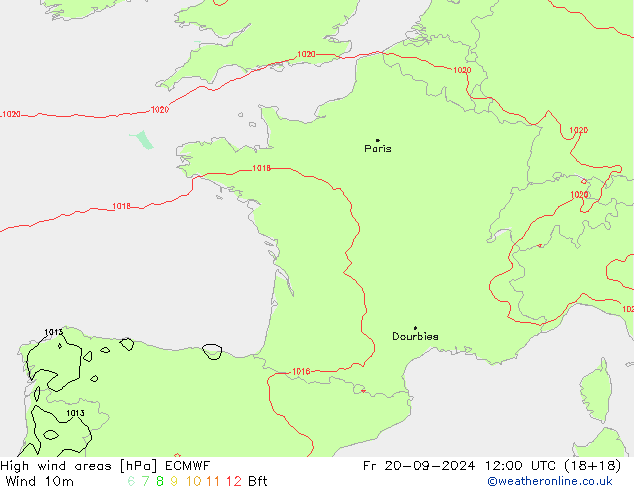 High wind areas ECMWF ven 20.09.2024 12 UTC