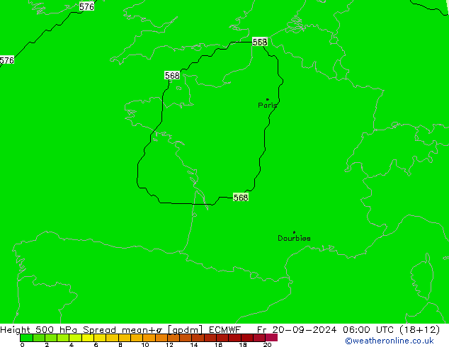 Height 500 hPa Spread ECMWF pt. 20.09.2024 06 UTC