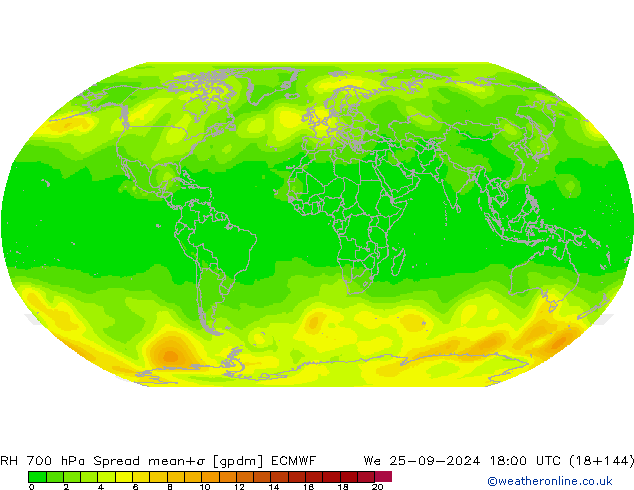 RH 700 hPa Spread ECMWF  25.09.2024 18 UTC