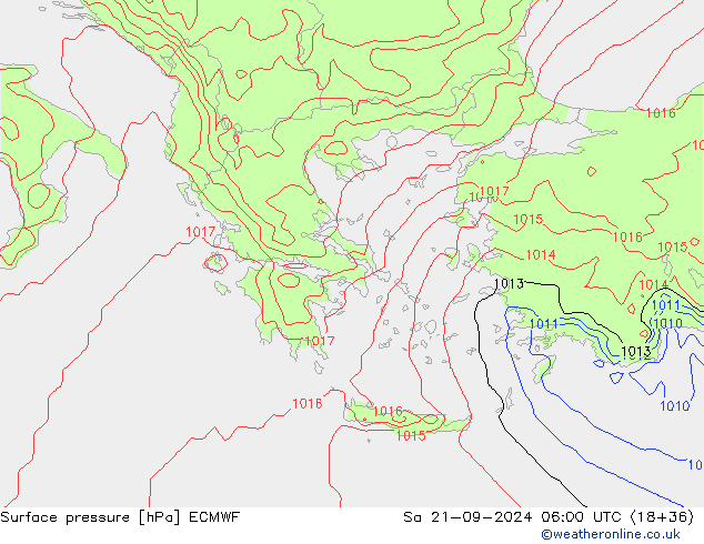 приземное давление ECMWF сб 21.09.2024 06 UTC