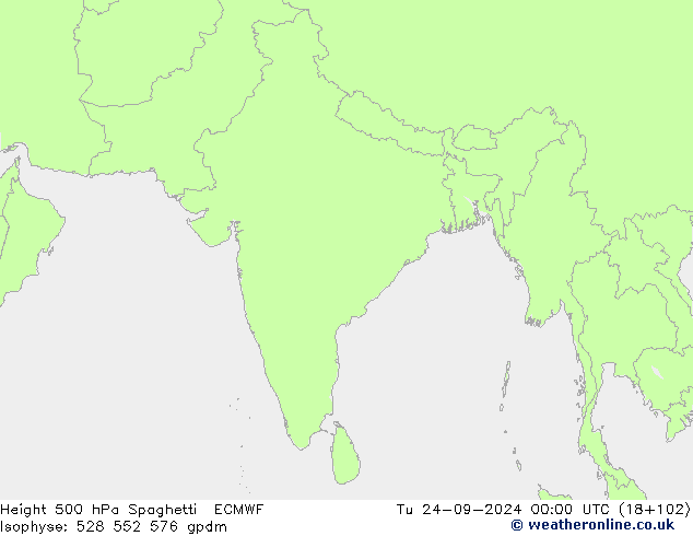 Height 500 hPa Spaghetti ECMWF Út 24.09.2024 00 UTC