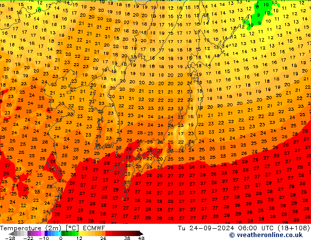 карта температуры ECMWF вт 24.09.2024 06 UTC