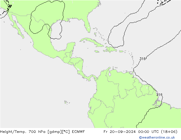 Geop./Temp. 700 hPa ECMWF vie 20.09.2024 00 UTC