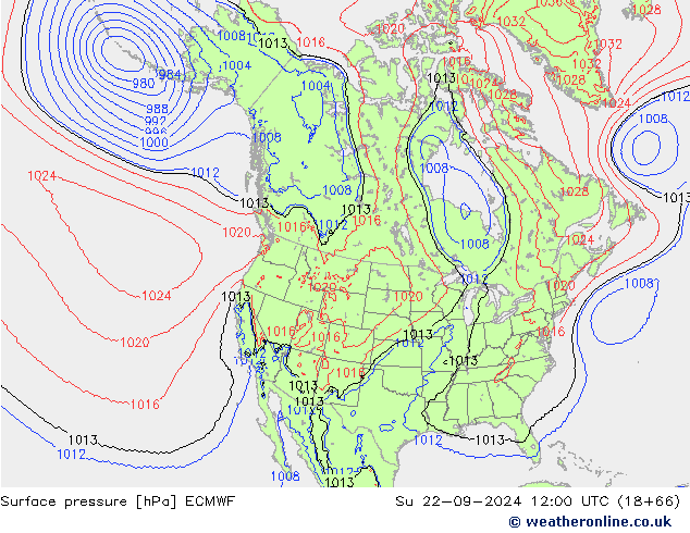 pressão do solo ECMWF Dom 22.09.2024 12 UTC