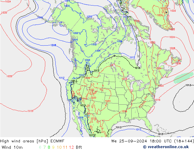 High wind areas ECMWF St 25.09.2024 18 UTC