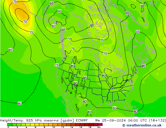 Height/Temp. 925 hPa ECMWF We 25.09.2024 06 UTC