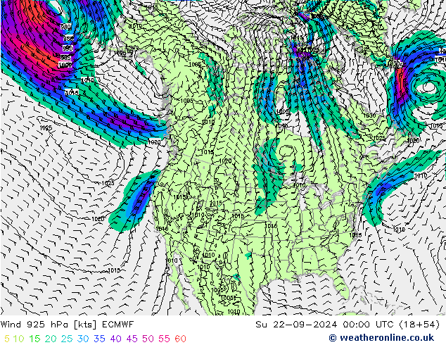 Wind 925 hPa ECMWF Su 22.09.2024 00 UTC