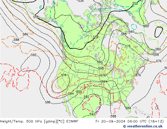 Hoogte/Temp. 500 hPa ECMWF vr 20.09.2024 06 UTC