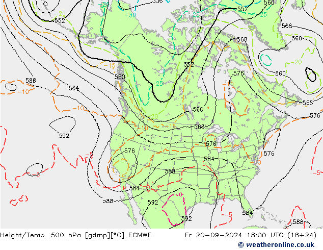 Height/Temp. 500 hPa ECMWF Sex 20.09.2024 18 UTC