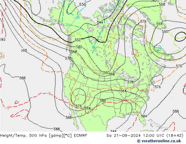 Height/Temp. 500 hPa ECMWF so. 21.09.2024 12 UTC