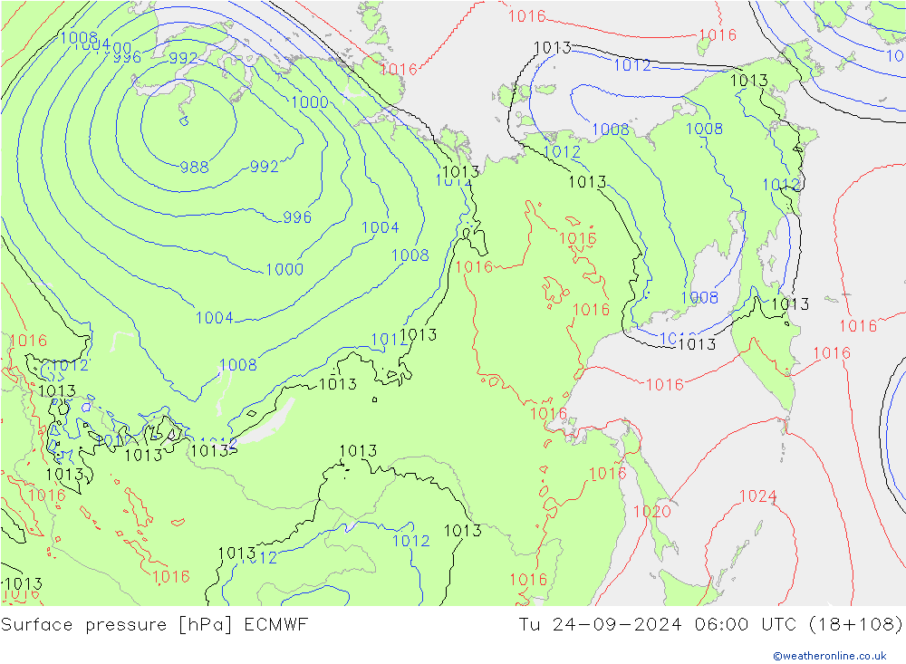 Atmosférický tlak ECMWF Út 24.09.2024 06 UTC