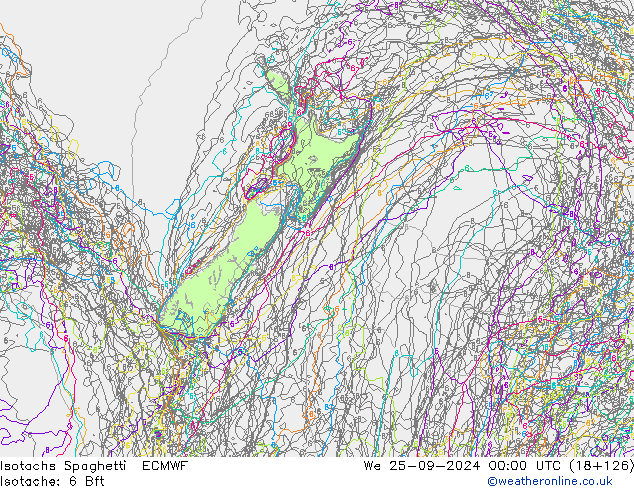 Isotachs Spaghetti ECMWF St 25.09.2024 00 UTC