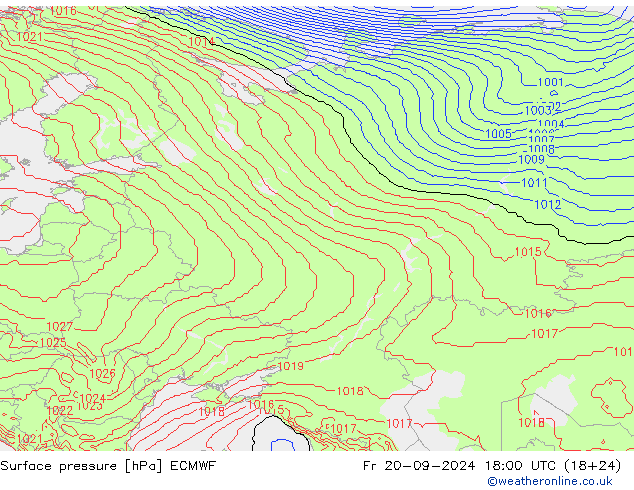 Surface pressure ECMWF Fr 20.09.2024 18 UTC