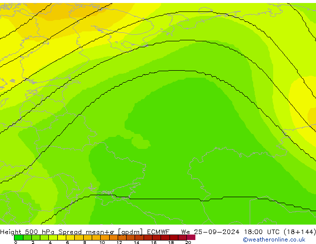 Hoogte 500 hPa Spread ECMWF wo 25.09.2024 18 UTC