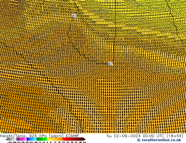 Height/Temp. 925 hPa ECMWF So 22.09.2024 00 UTC