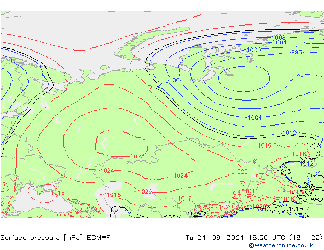 Yer basıncı ECMWF Sa 24.09.2024 18 UTC