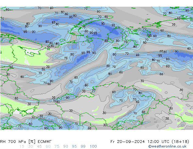 RH 700 hPa ECMWF Pá 20.09.2024 12 UTC